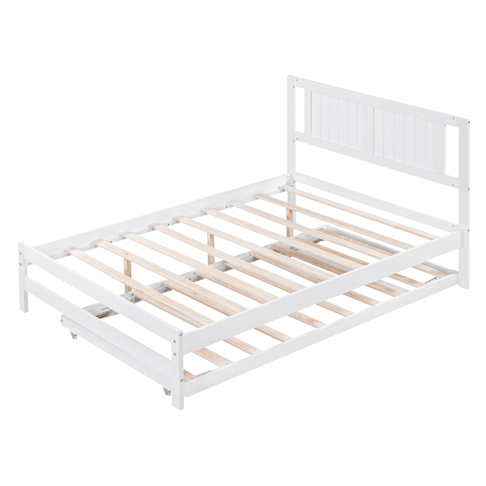 Full Size Platform Bed with Adjustable Trundle White