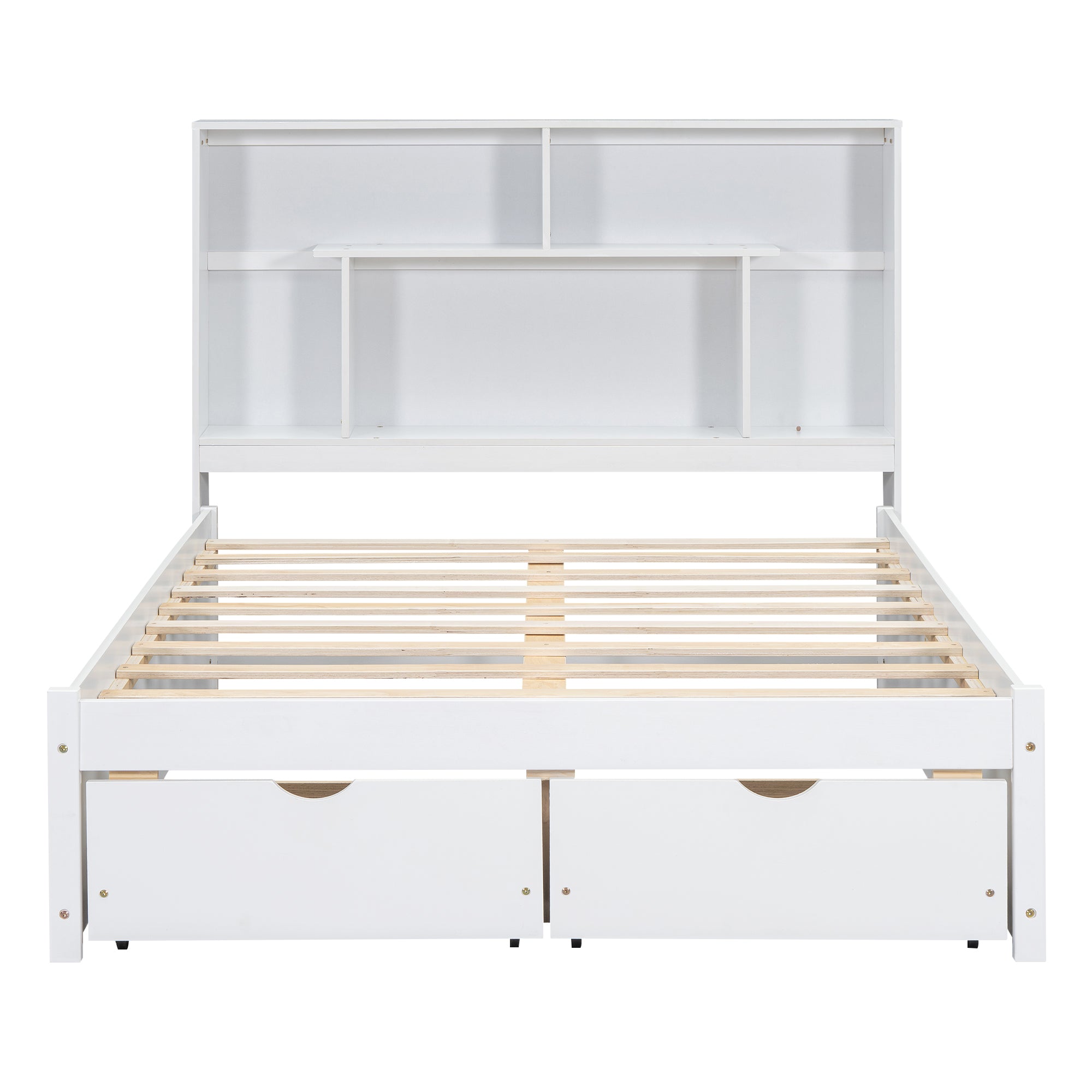 Cama de plataforma de tamaño completo con cabecera con espacio de almacenamiento y 2 cajones, color blanco