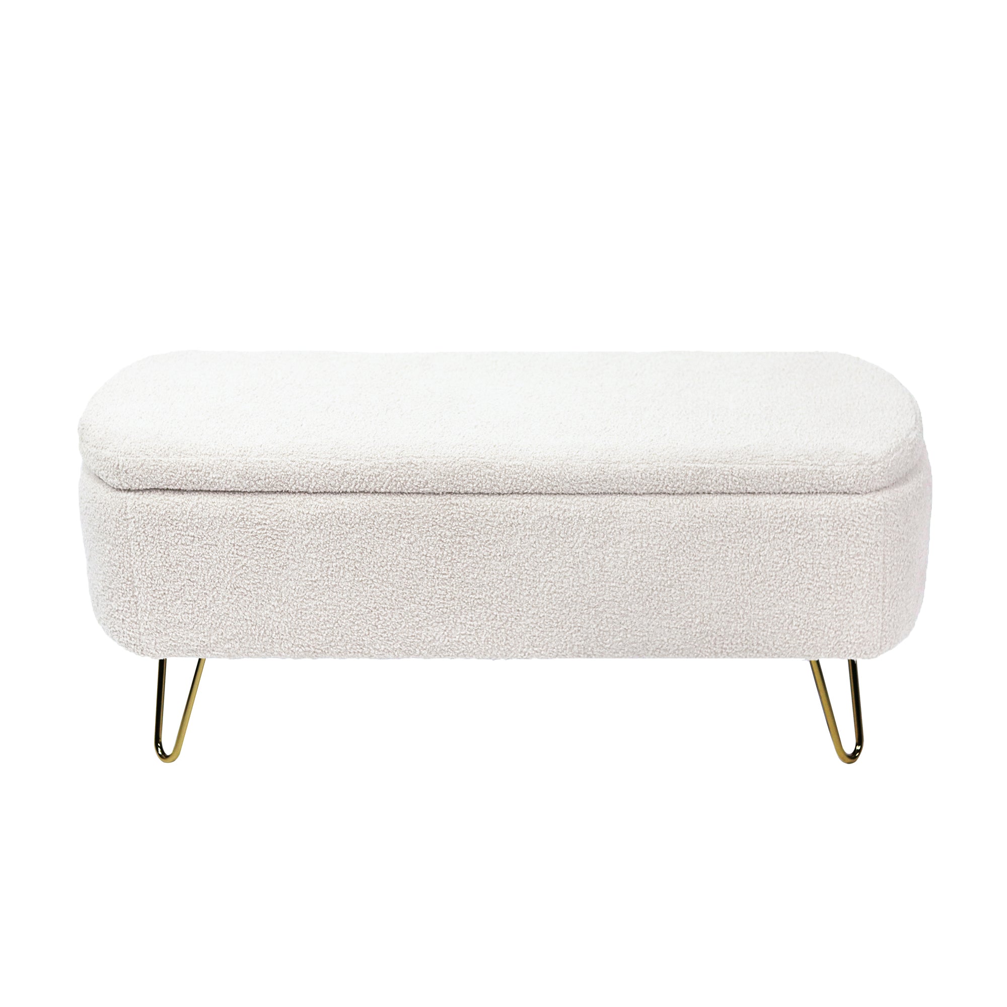 Ivory White Storage Ottoman Bench for End of Bed Gold Legs