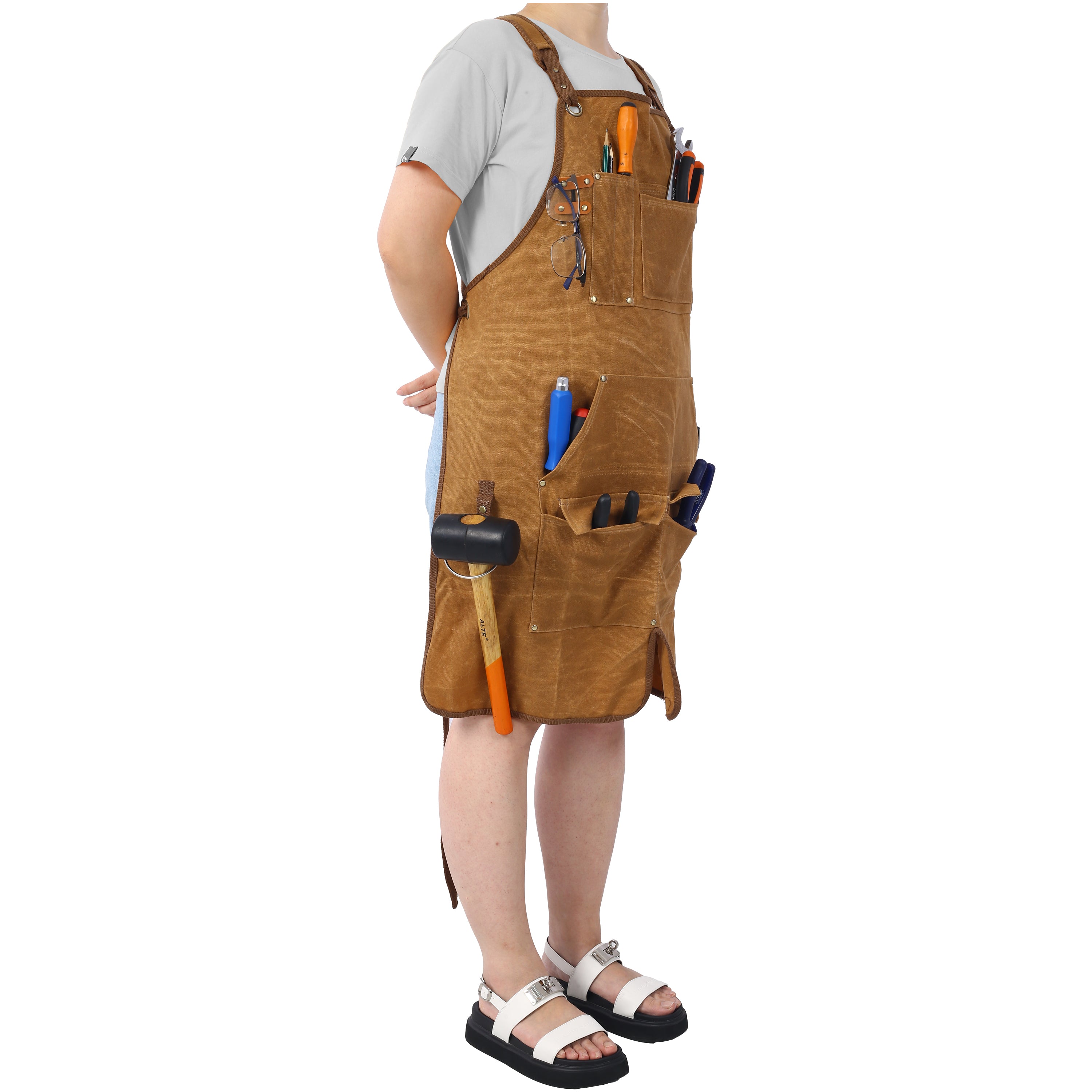 Long heavy-duty waxed canvas tool apron, carpenter apron, carpenter apron, carpenter waterproof 18 ounces