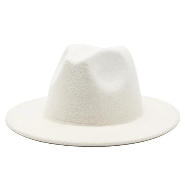 Sombrero Fedora clásico de ala ancha, de lana en blanco y negro, para hombre y mujer, plegable, para invierno, para bodas, iglesias, jazz 