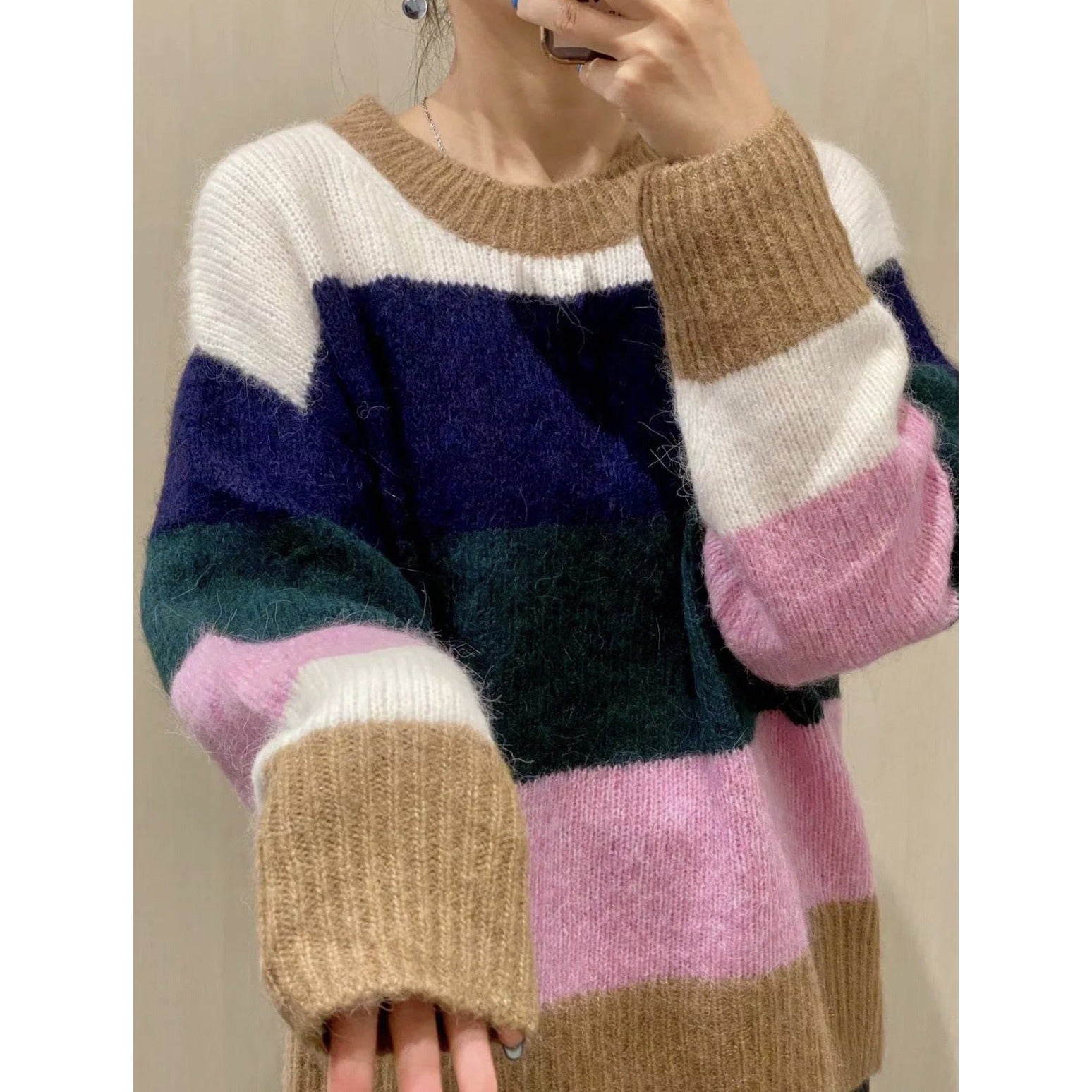 Round neck sweater, autumn knitted sweater