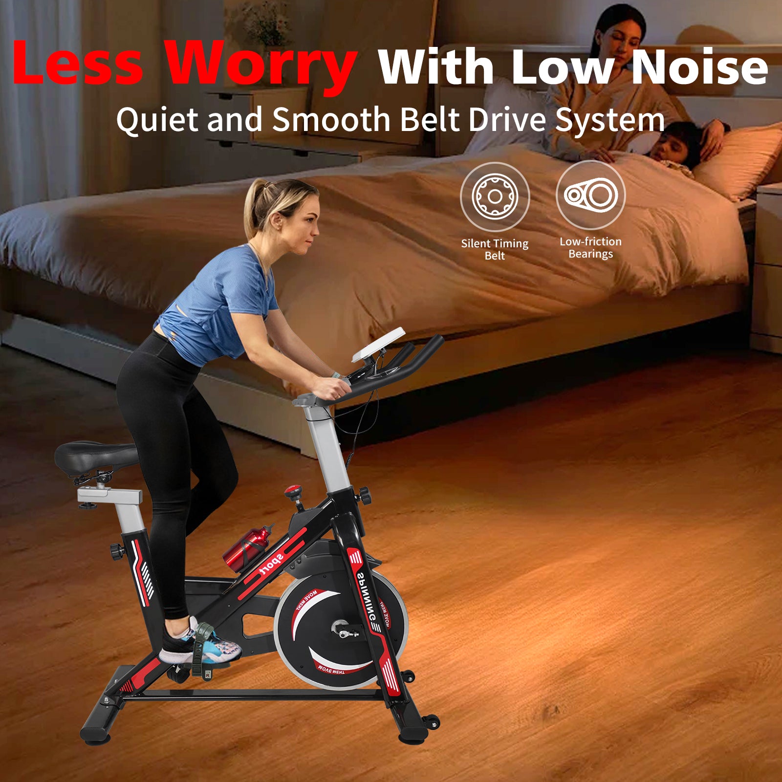 Indoor Exercise Bike Cycling Bike with Comfortable Seat Cushion Black+Red