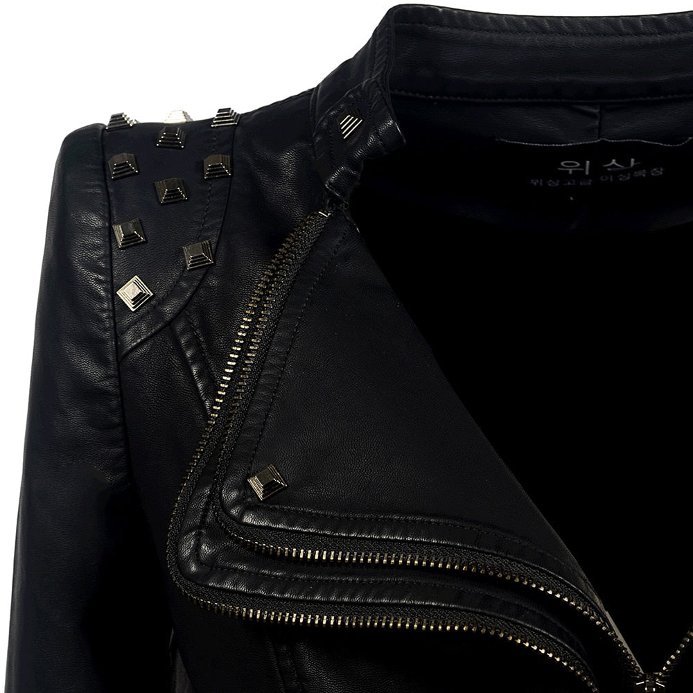 Veste Femme Simili Cuir PU Veste Hiver Automne Noir Moto Veste Vêtements D'extérieur Gothique Simili Cuir Manteaux Chaqueta