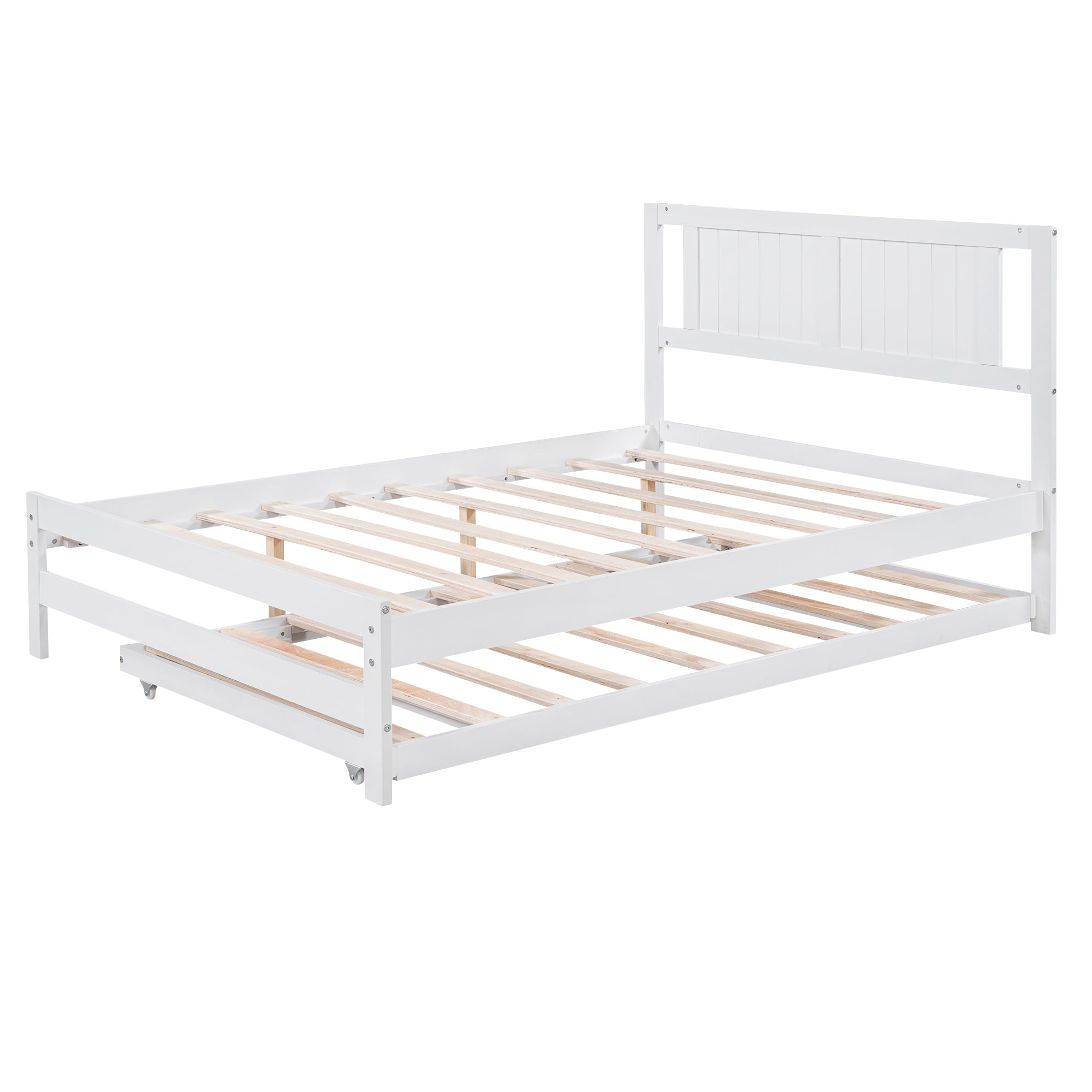 Full Size Platform Bed with Adjustable Trundle White