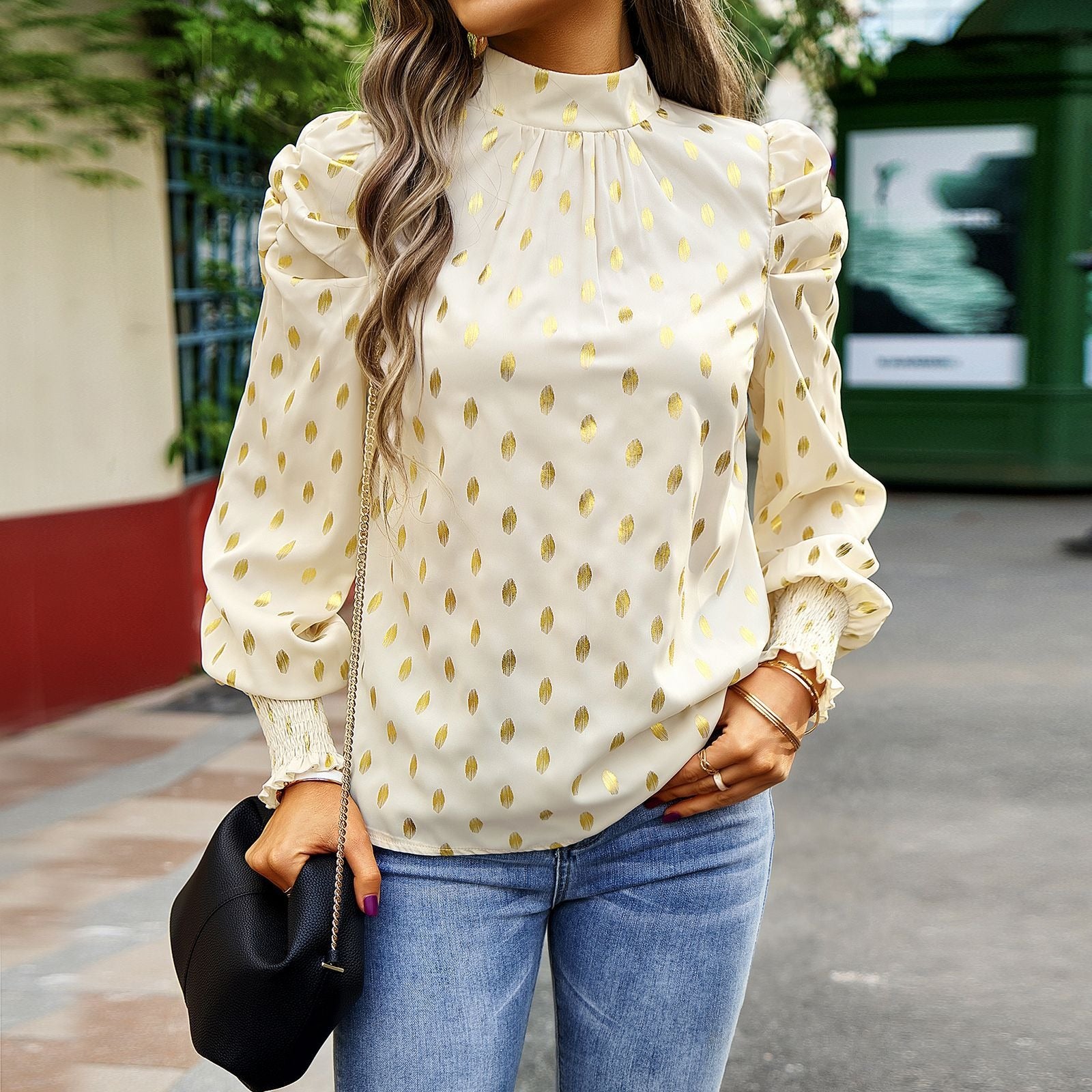 Women's autumn and winter style commuting round neck long sleeved shirt