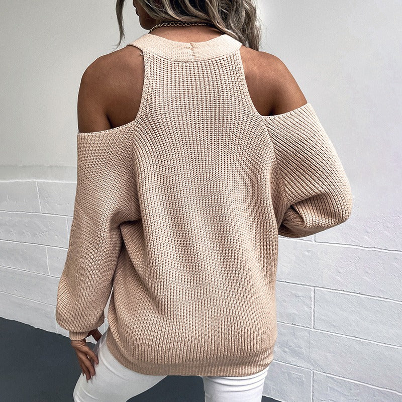 Cardigan en tricot à boutons pour femme, nouveau pull sexy sans épaules, automne et hiver