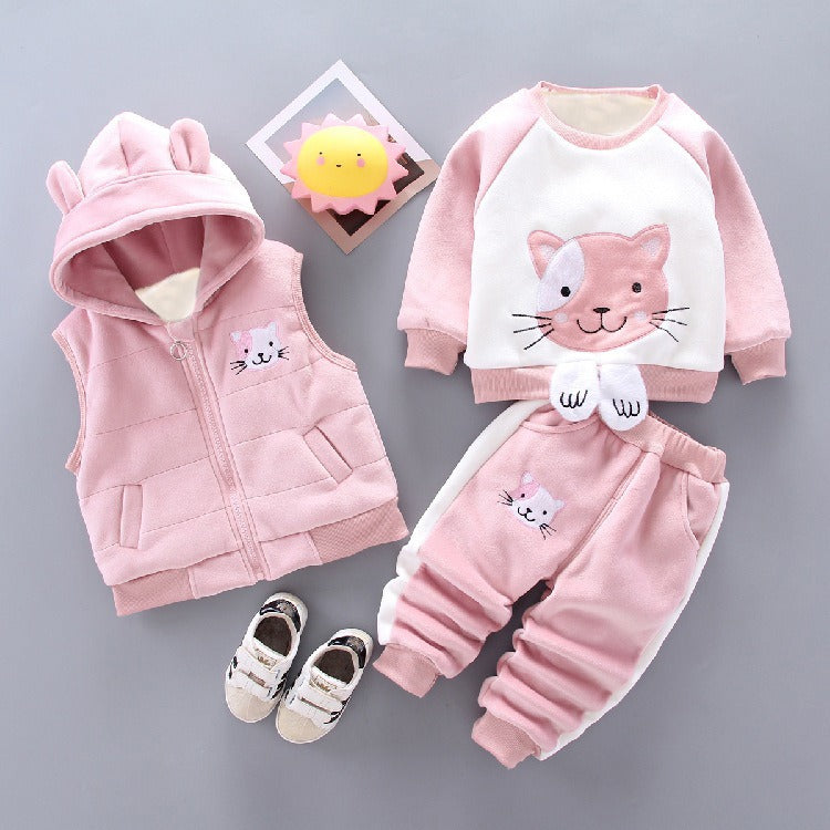 Autumn New Children's Clothing Autumn Clothing Plush Bear Three Piece Set Korean Children's Suit Trend