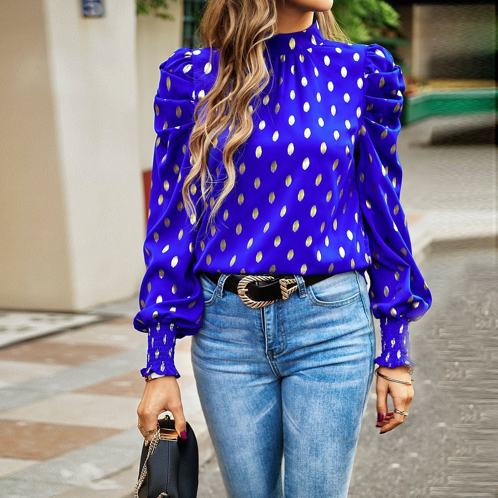 Camisa de mujer de manga larga con cuello redondo para desplazamientos diarios en otoño e invierno