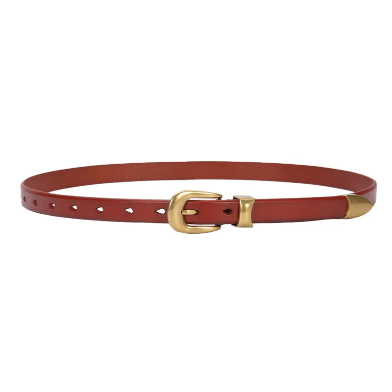 High-grade Gold Vintage Button Leather Top Belt