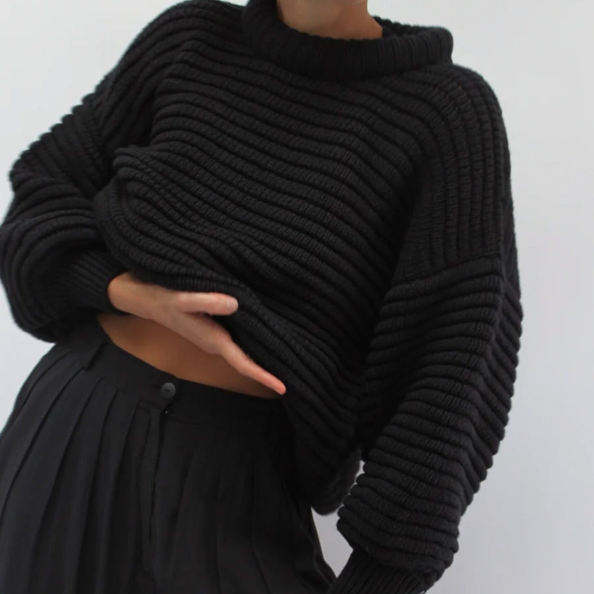 Spring and Autumn European and American new pullover sweater striped women's knitted sweater fashionable solid color sweater