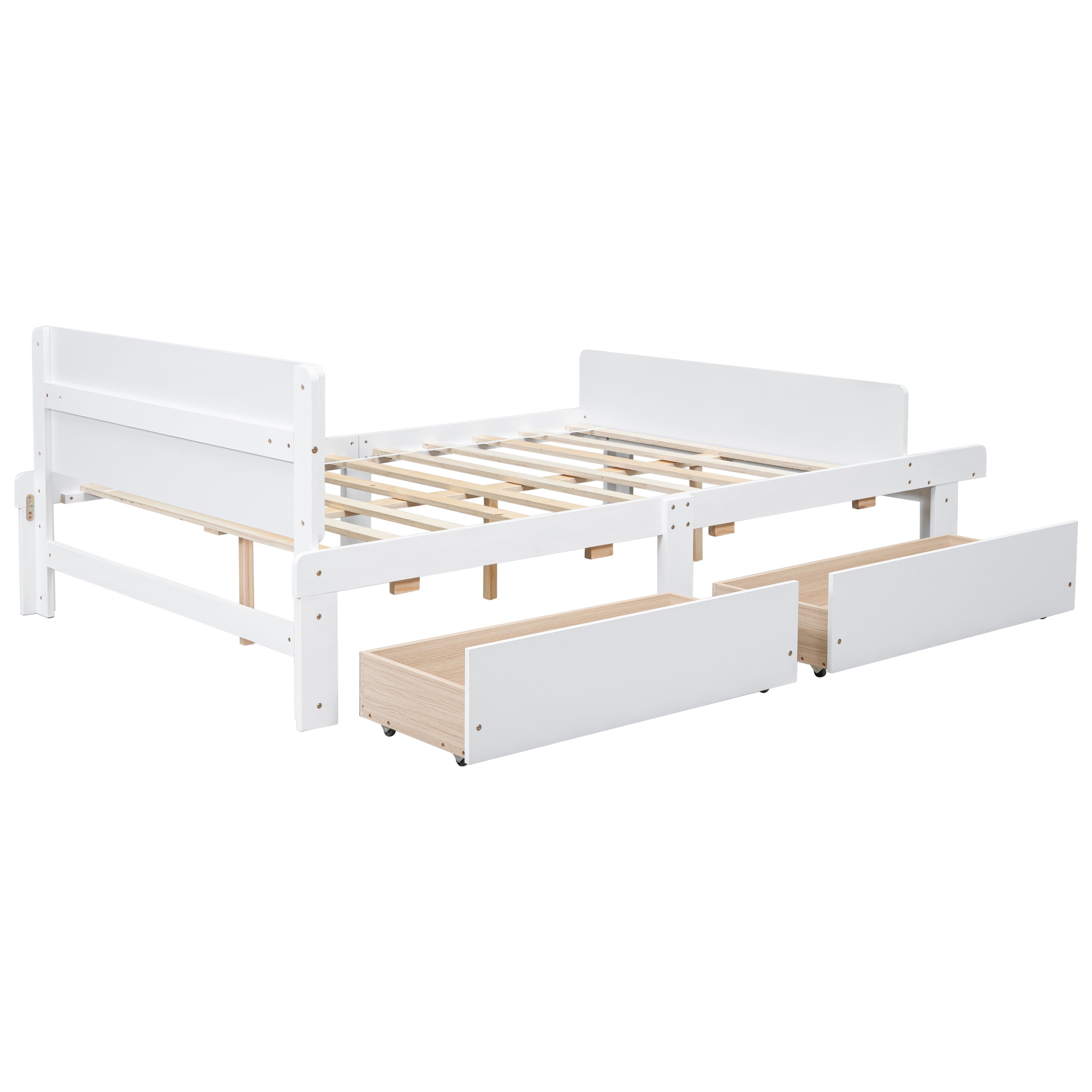 Full Bed with Footboard Bench 2 drawers White