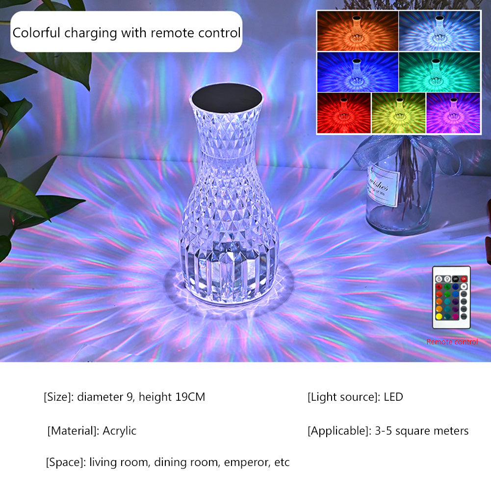 Lámpara LED creativa de cristal con forma de florero para dormitorio, lámpara de noche romántica, lámpara de diamante, atmósfera de carga, pétalo, luz de noche pequeña