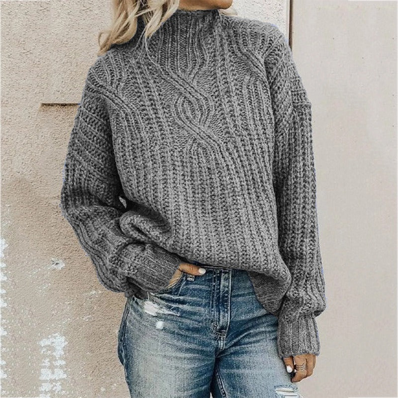 Women's sweater high neck Fried Dough Twists knitting top pullover