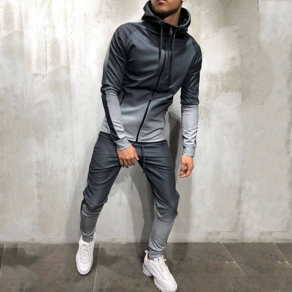 Zipper Tracksuit Men Set Sporting 2 Pieces Sweatsuit Men Clothes Printed Hooded Hoodies Jacket Pants Track Suits