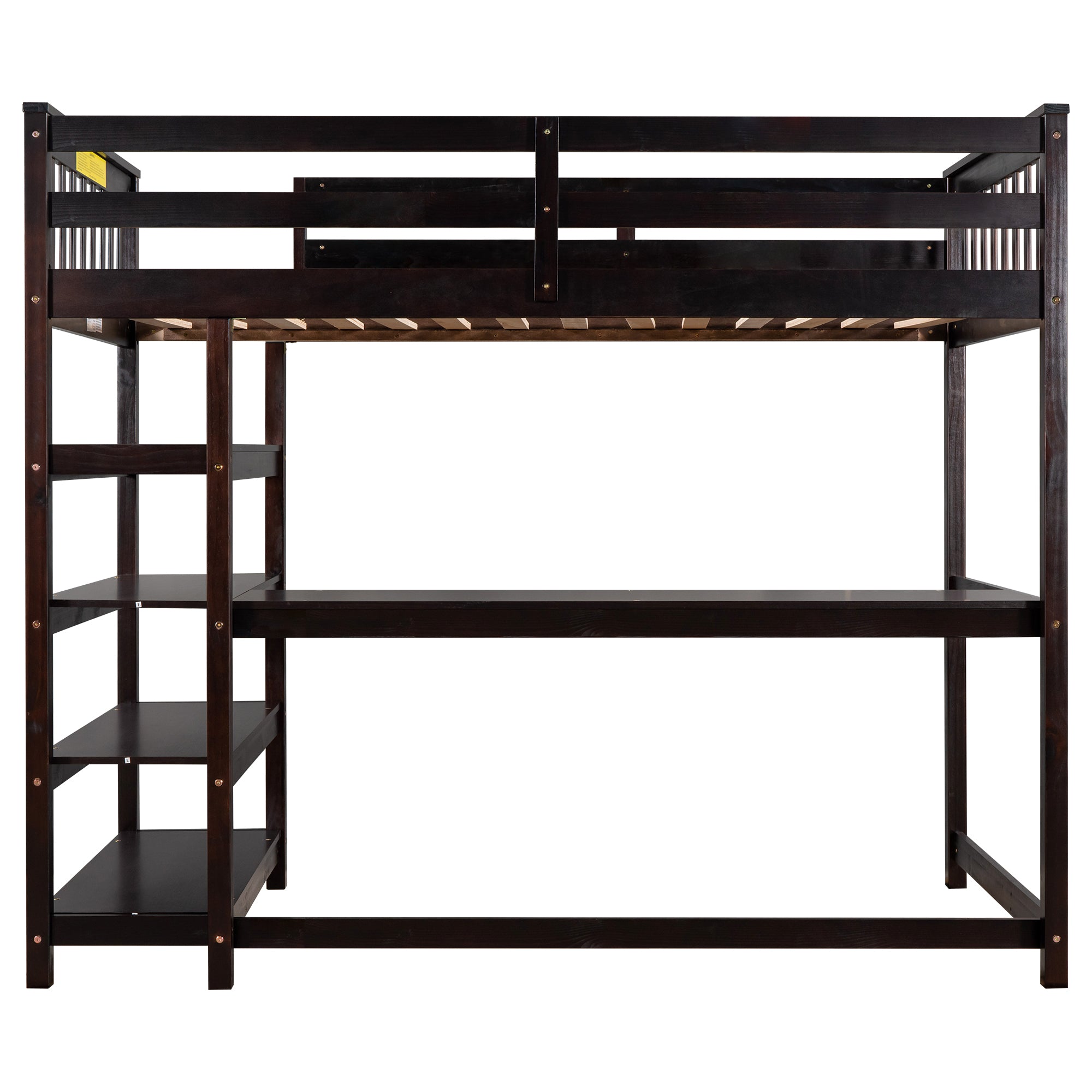 Twin Size Loft Bed with Storage Shelves and Under-bed Desk  Espresso