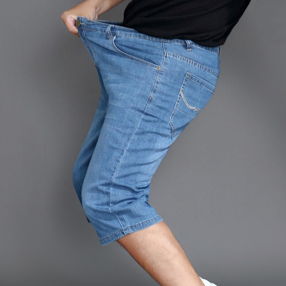 Short en jean surdimensionné pour hommes minces et gros, short en jean élargi pour hommes gras d'été, coupe ample, taille haute, extensible 