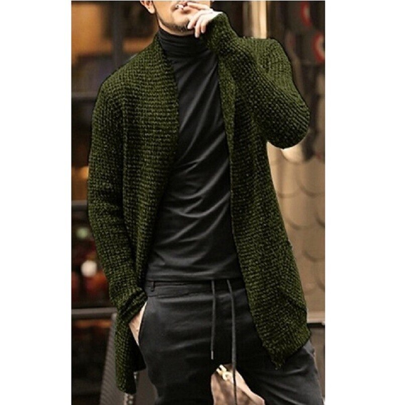 Knitted Cardigan Sweater Men Autumn Mens Long Sweater Jacket Casual Slim Fit Trench Knitwear Sweaters Streetwear Tops Gray