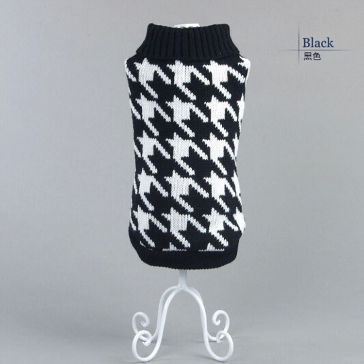 High Quality Simple Dog Sweater Reverse Collar Houndstooth Wool Pet Sweater Classic Pet Clothes