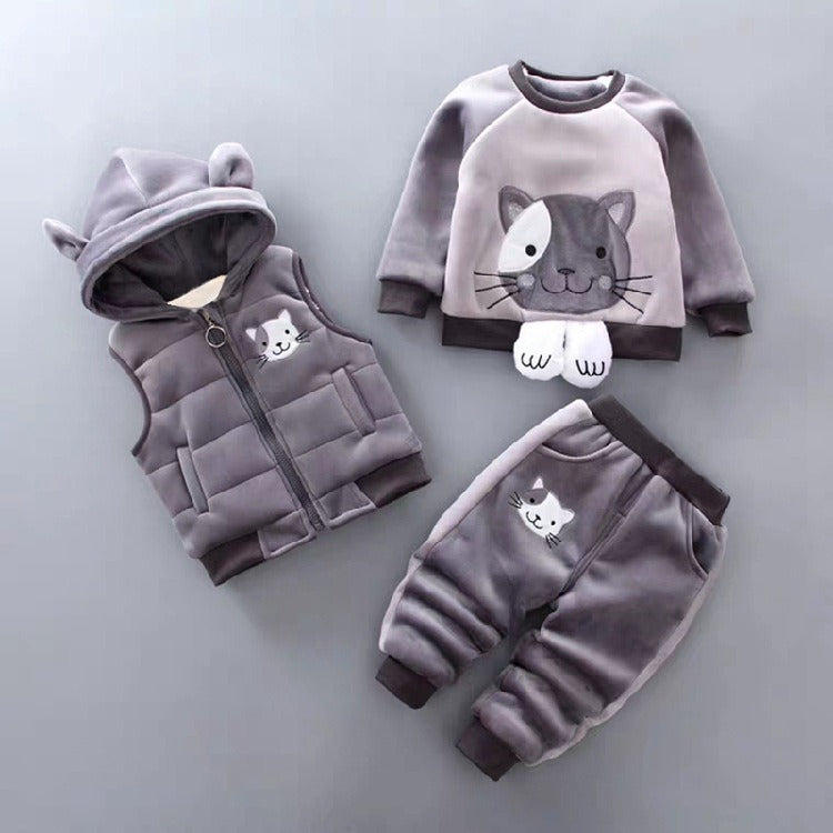 Autumn New Children's Clothing Autumn Clothing Plush Bear Three Piece Set Korean Children's Suit Trend