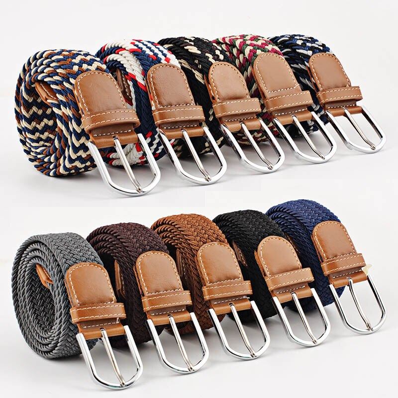 Women Belt Striped Elastic Men Belt Casual Fashion Jeans Dress Pin Buckle Waist Belts