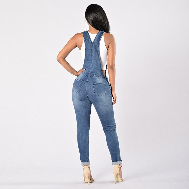 Cool Denim Sleeveless Jumpsuit Ripped