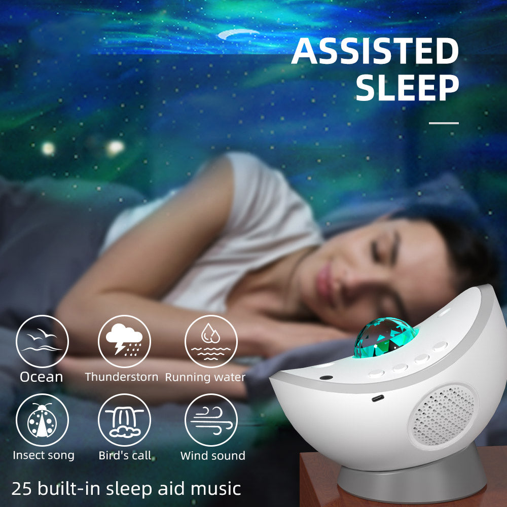 Lámpara de proyección de luna y estrellas, altavoz para dormir, música bluetooth, lámpara de atmósfera de aurora, lámpara de estrellas con patrón de agua láser