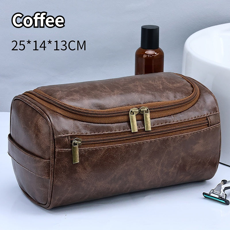 Bolsa de artículos de tocador para hombres de gran capacidad, portátil para uso al aire libre, bolsa de maquillaje impermeable de PU, bolso de viaje de negocios minimalista