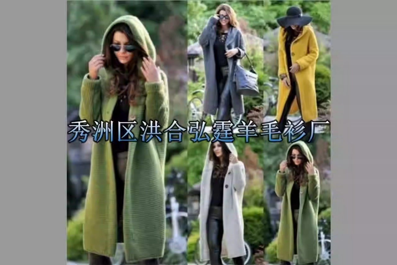 Spring New Women's Mid length Sweater Hooded Cardigan Women's Knitwear