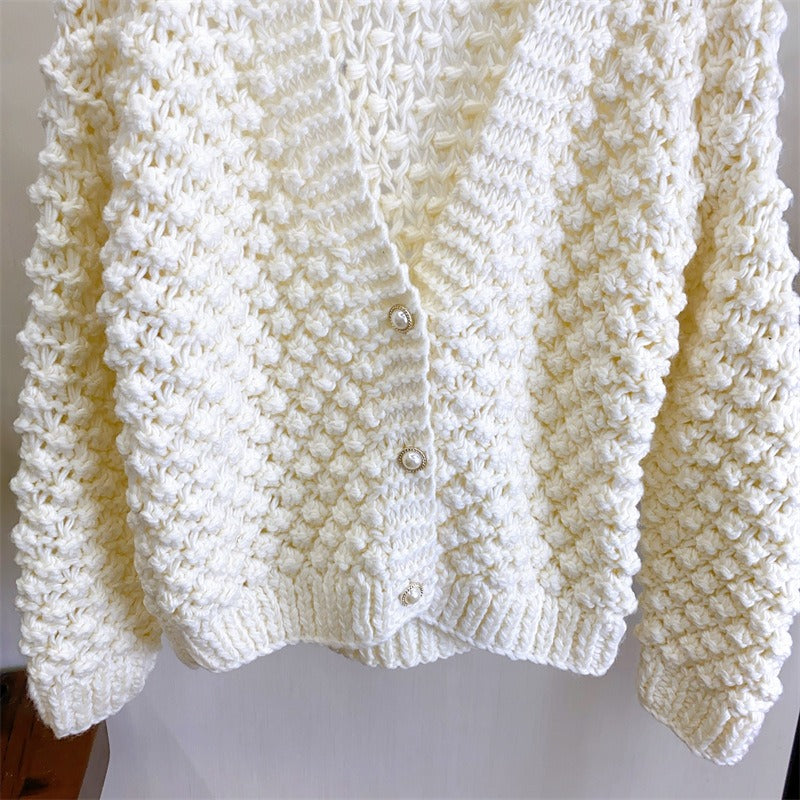 Knitted rod needle outer cardigan loose jacket temperament sweater women's top