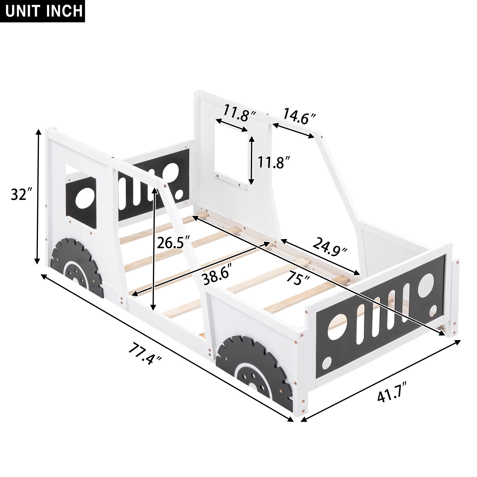 Twin Size Classic Car-Shaped Platform Bed with Wheels White