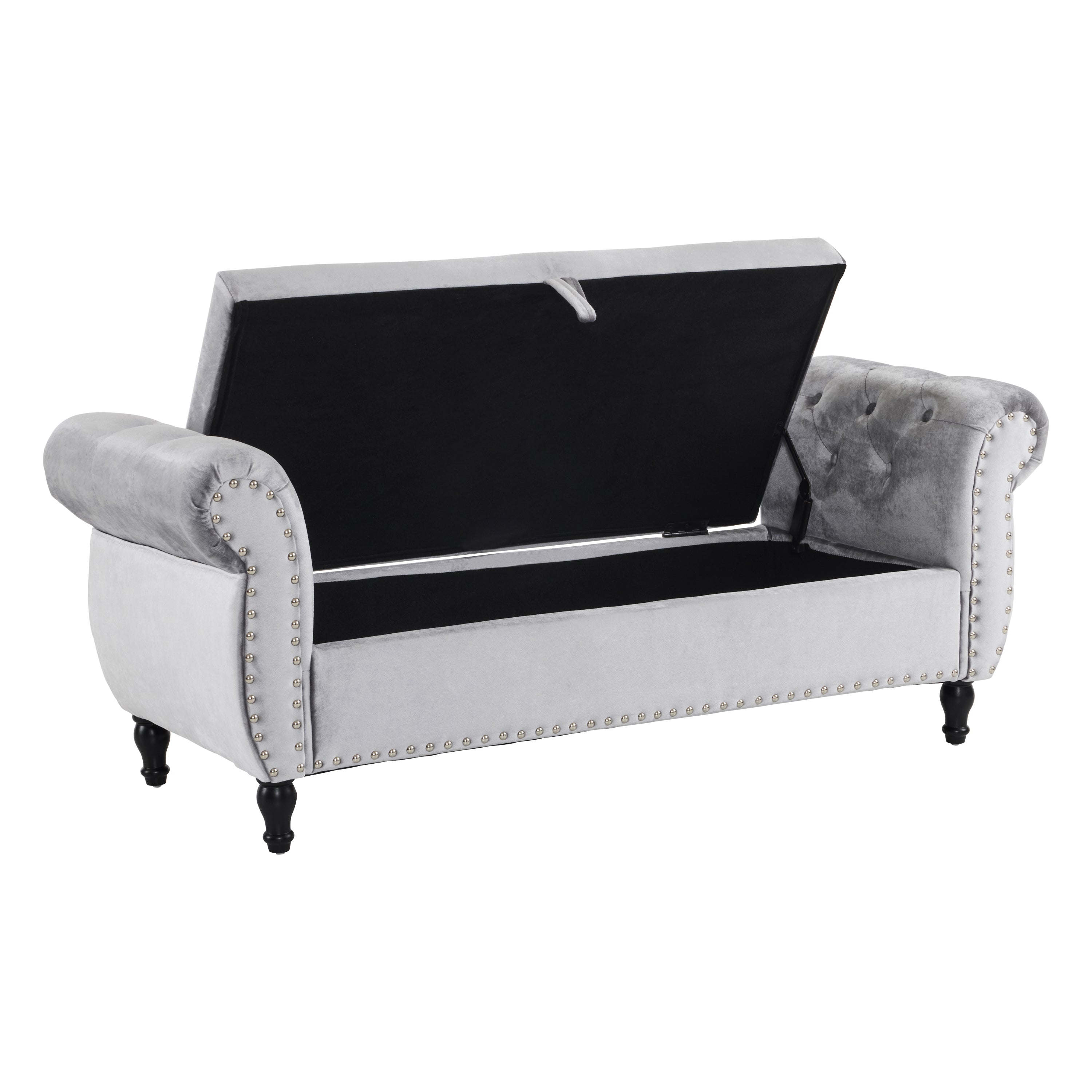 Grey Velvet Multifunctional Storage Rectangular Ottoman Bench