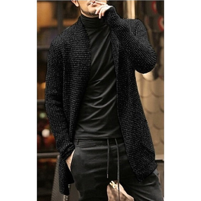 Knitted Cardigan Sweater Men Autumn Mens Long Sweater Jacket Casual Slim Fit Trench Knitwear Sweaters Streetwear Tops Gray