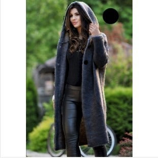 Spring New Women's Mid length Sweater Hooded Cardigan Women's Knitwear