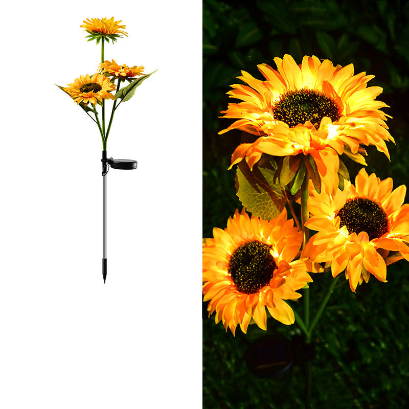 Solar Lamp Ground Plug Lamp Three Head Four Head Sunflower Simulation Flower Lamp Garden Garden Landscape Lamp