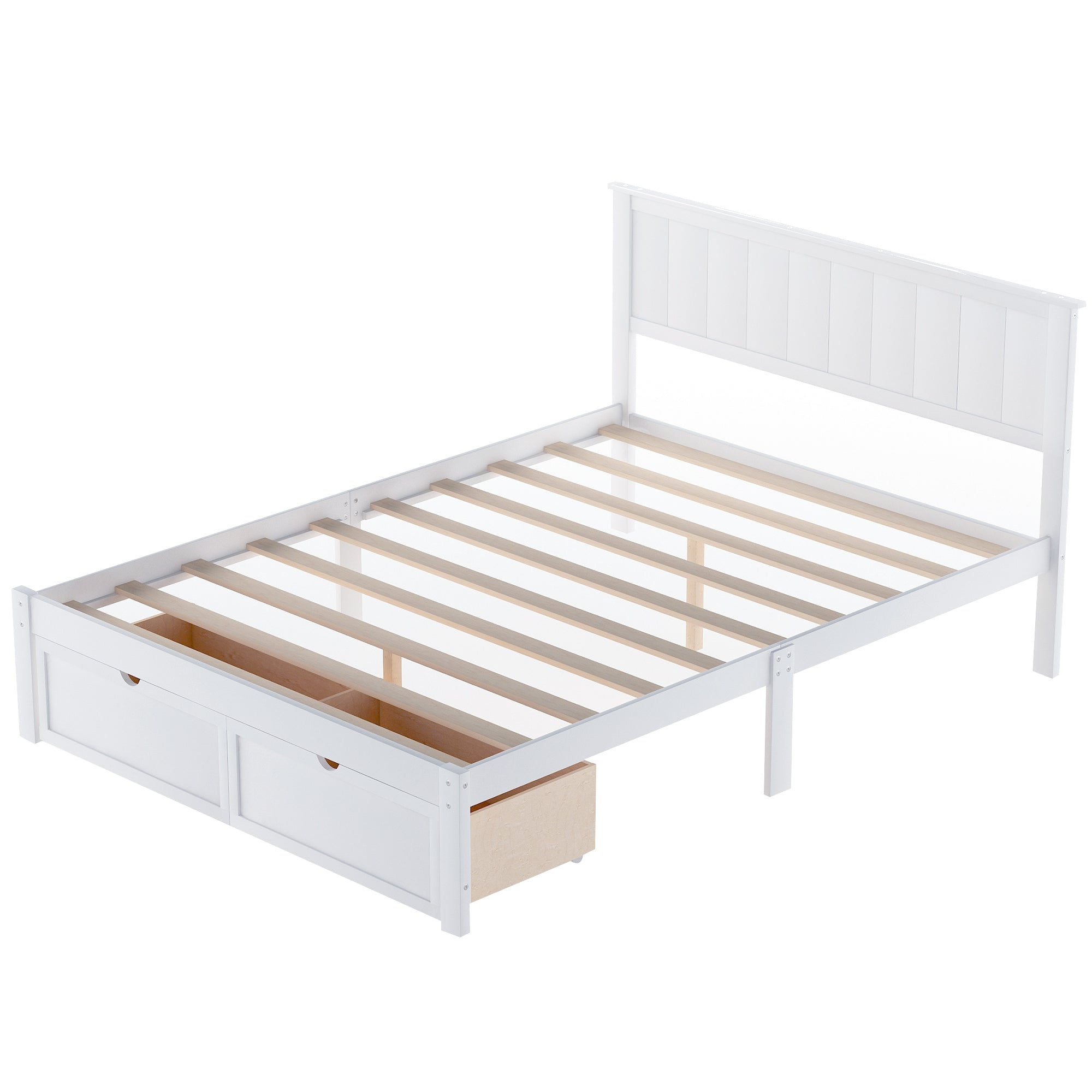 Full Size Platform Bed with Under-bed Drawers White