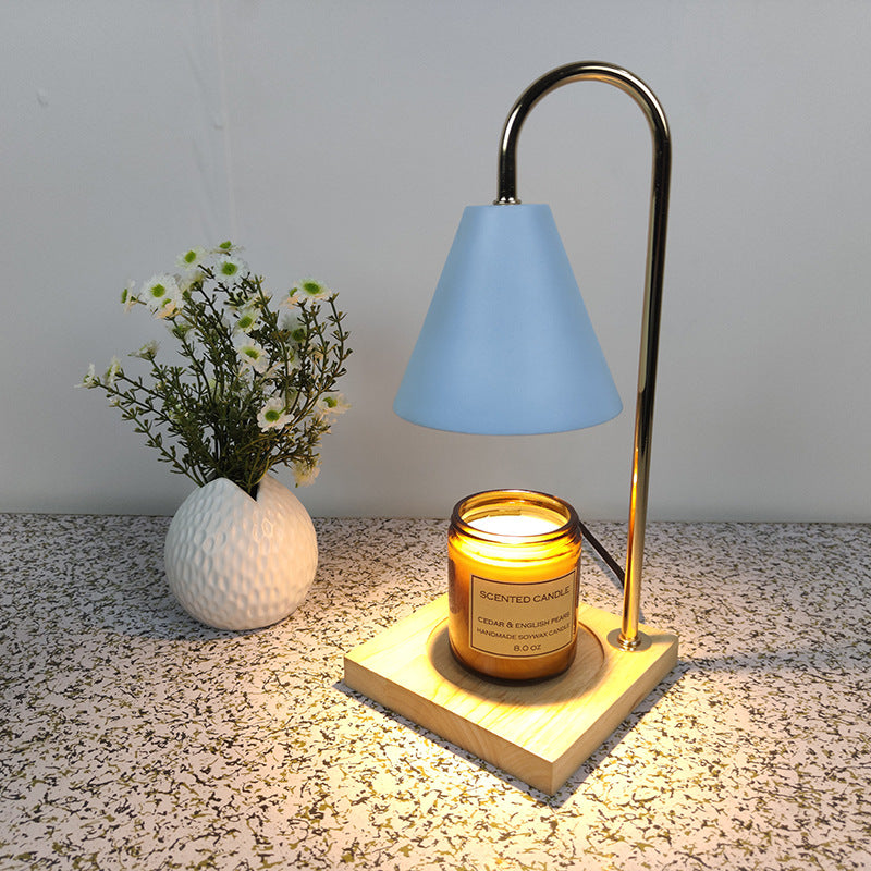 Lampe à cire fondante d'aromathérapie simple, veilleuse de bureau en fer et bois, lampe de chevet romantique sans feu, lampe à bougie fondante aux huiles essentielles