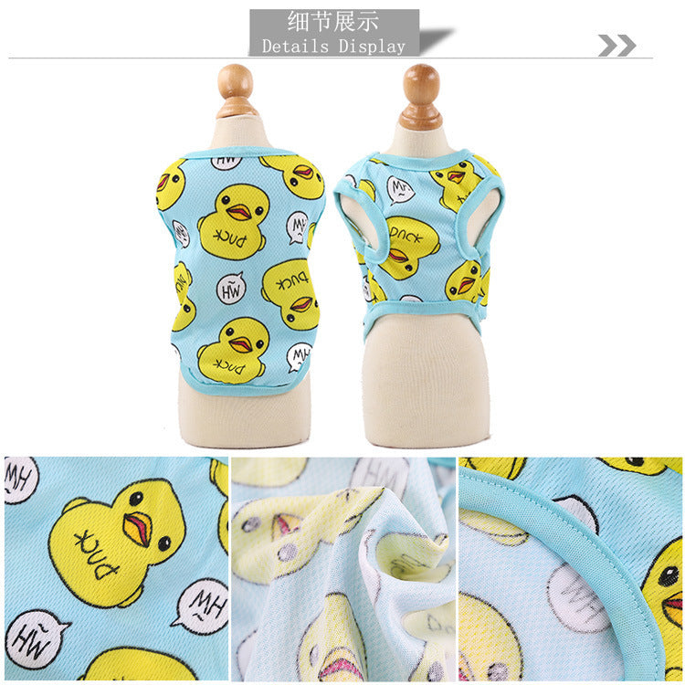 Primavera y verano Nueva ropa para perros y gatos Chaleco grande de pato amarillo Malla Suministros para mascotas