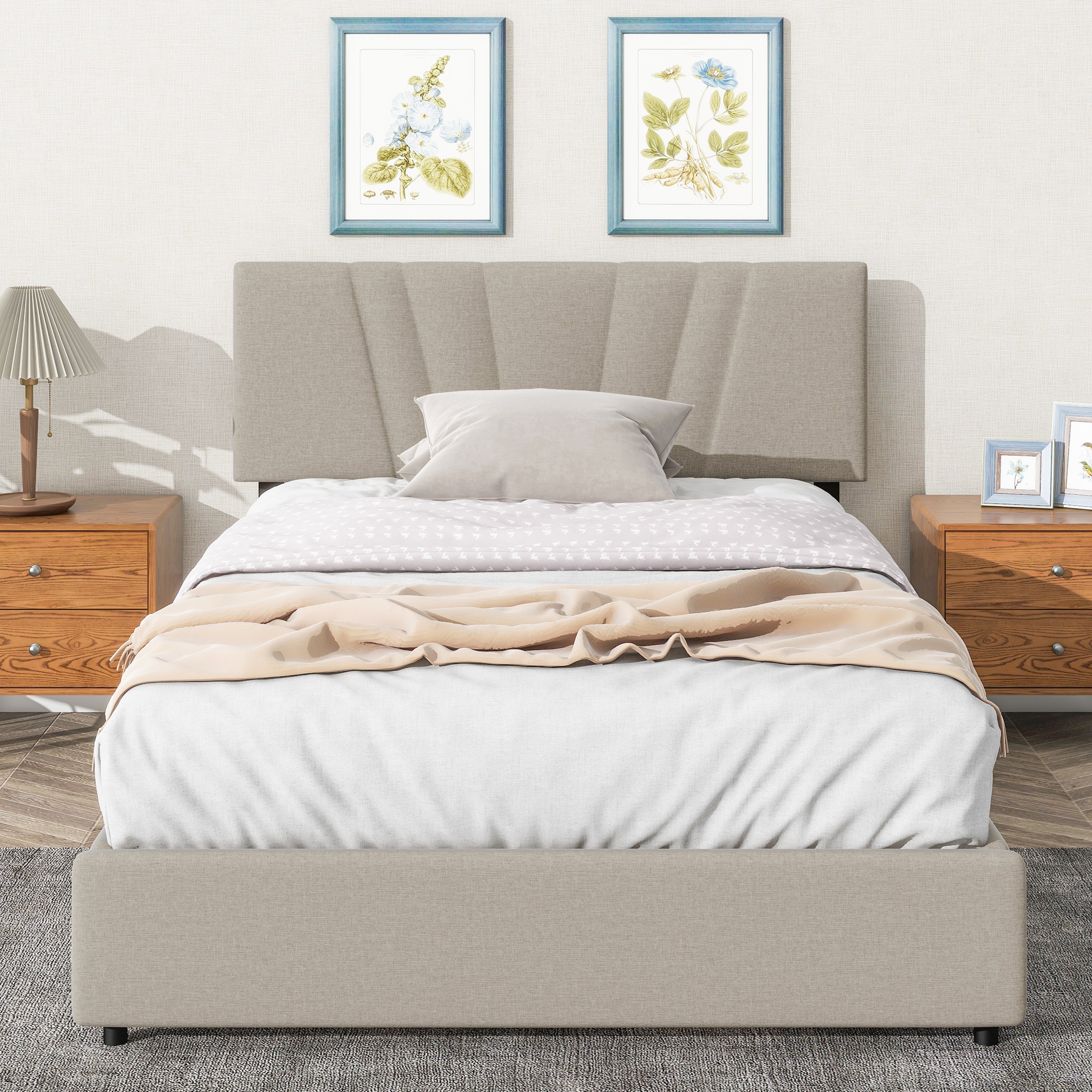 Full Upholstered Platform Bed with Lifting Storage Full Size Bed Frame with Storage and Tufted Headboard