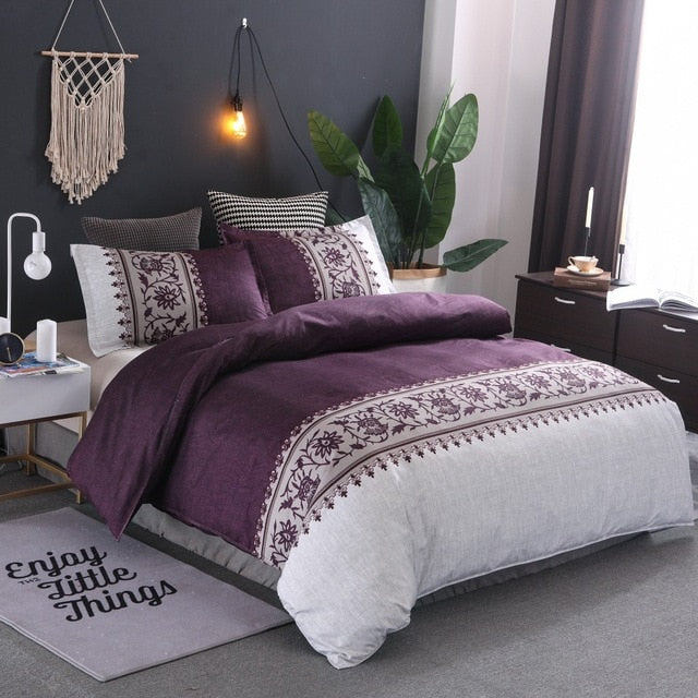 Bohemia style Duvet Cover plain color pattern retro style 2/3pcs Duvet Cover Sets Soft Polyester Bed Linen Flat Pillowcase