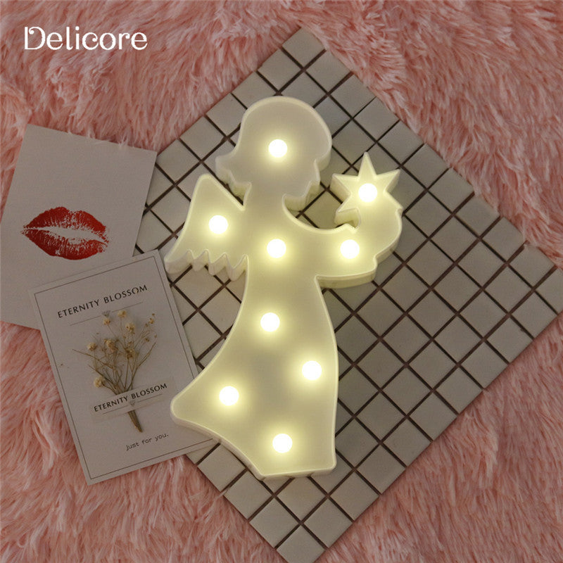 Nordic Style Creative Angel Shape Lamp Net Red Girl Heart Room Decoration Night Lamp Atmosphere Bedside Wall Hanging Table Lamp