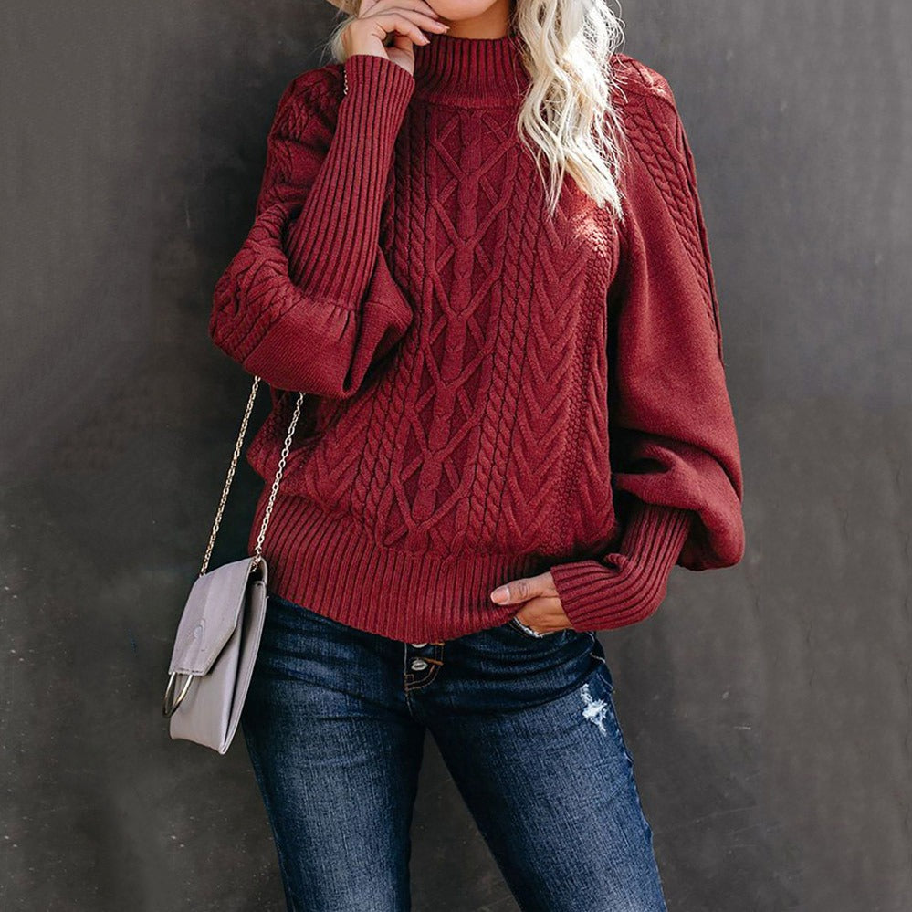 Winter New Medium Neck Sweater Women's Loose Long Sleeve Knitted Solid Color Sweater