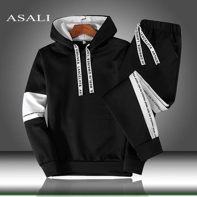 Men Tracksuit Set Autumn Winter Hooded Sweatshirt Drawstring Outfit Sportswear 2020 Male Suit Pullover Two Piece Set Casual