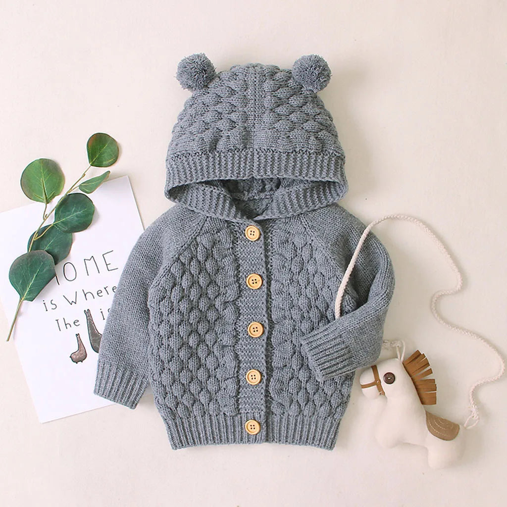 Children's Sweater Fur Ball Hooded Knitted Jacket