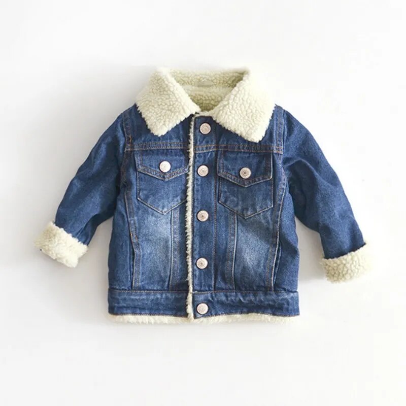 Chaqueta para niñas y niños, otoño e invierno, abrigo vaquero grueso de cachemira, ropa para niños, chaquetas vaqueras cálidas de moda para bebés