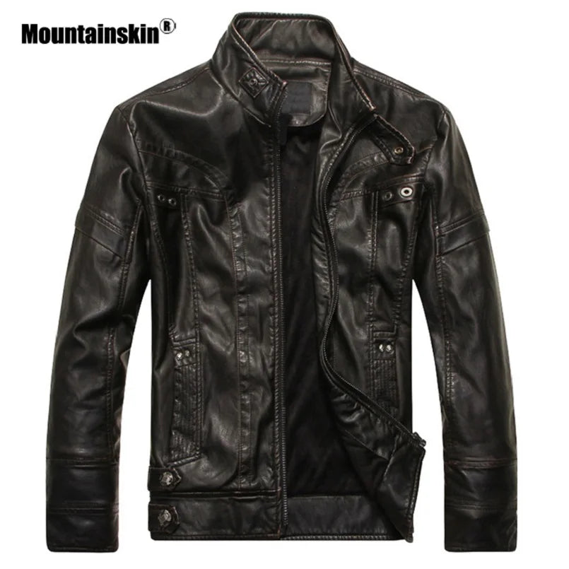 Chaquetas de cuero para hombre de Mountainskin, chaqueta de PU para motocicleta, abrigos de cuero casuales de otoño para hombre, ropa de marca ajustada para hombre SA588 