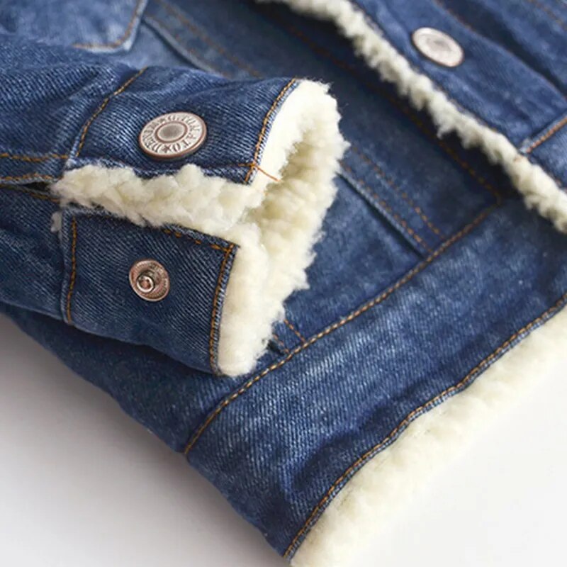 Jacket For Girls Boys Autumn Winter Plus Cashmere Thicken Jeans Coat Children Clothes Warm Fashion Baby Denim Jackets