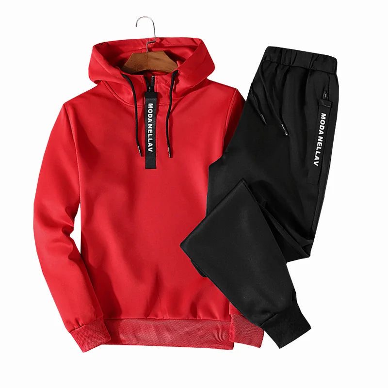 Men Tracksuit Set Autumn Winter Hooded Sweatshirt Drawstring Outfit Sportswear 2020 Male Suit Pullover Two Piece Set Casual