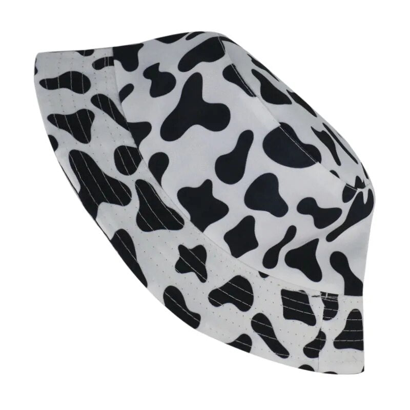 FOXMOTHER New Fashion Reversible Black White Cow Pattern Bucket Hats Fisherman Caps For Women Gorras Summer