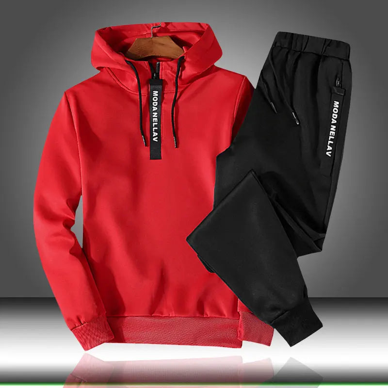 Men Tracksuit Set Autumn Winter Hooded Sweatshirt Drawstring Outfit Sportswear 2020 Male Suit Pullover Two Piece Set Casual